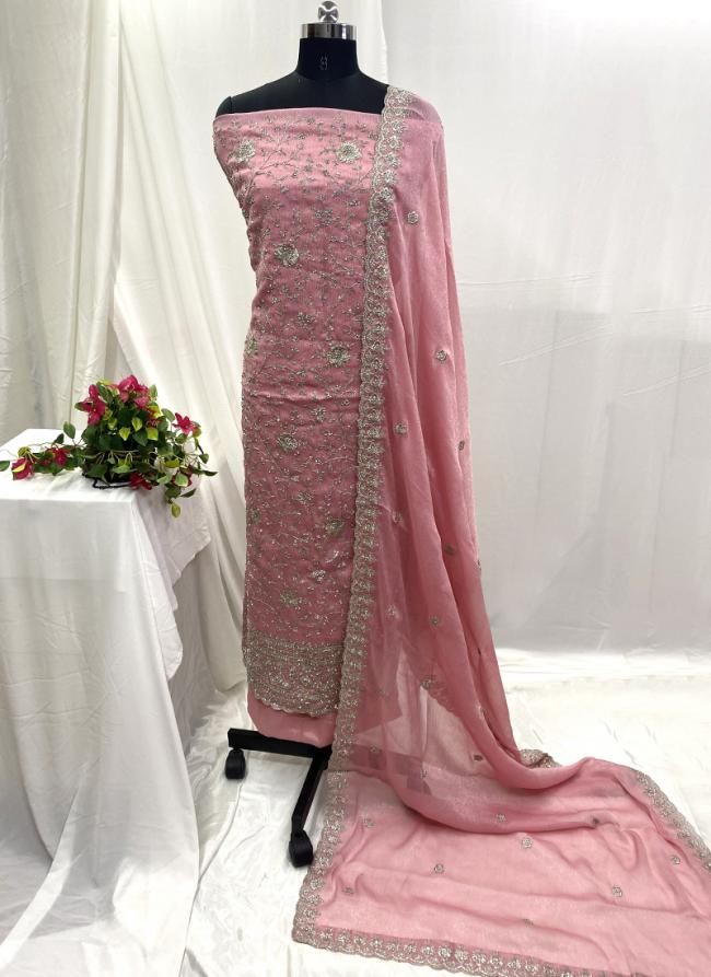 Chiffon Pink Wedding Wear Hand Work Salwar Suit